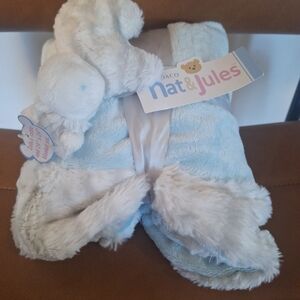 Demdaco Nat & Jules Blue and White Plush Blanket